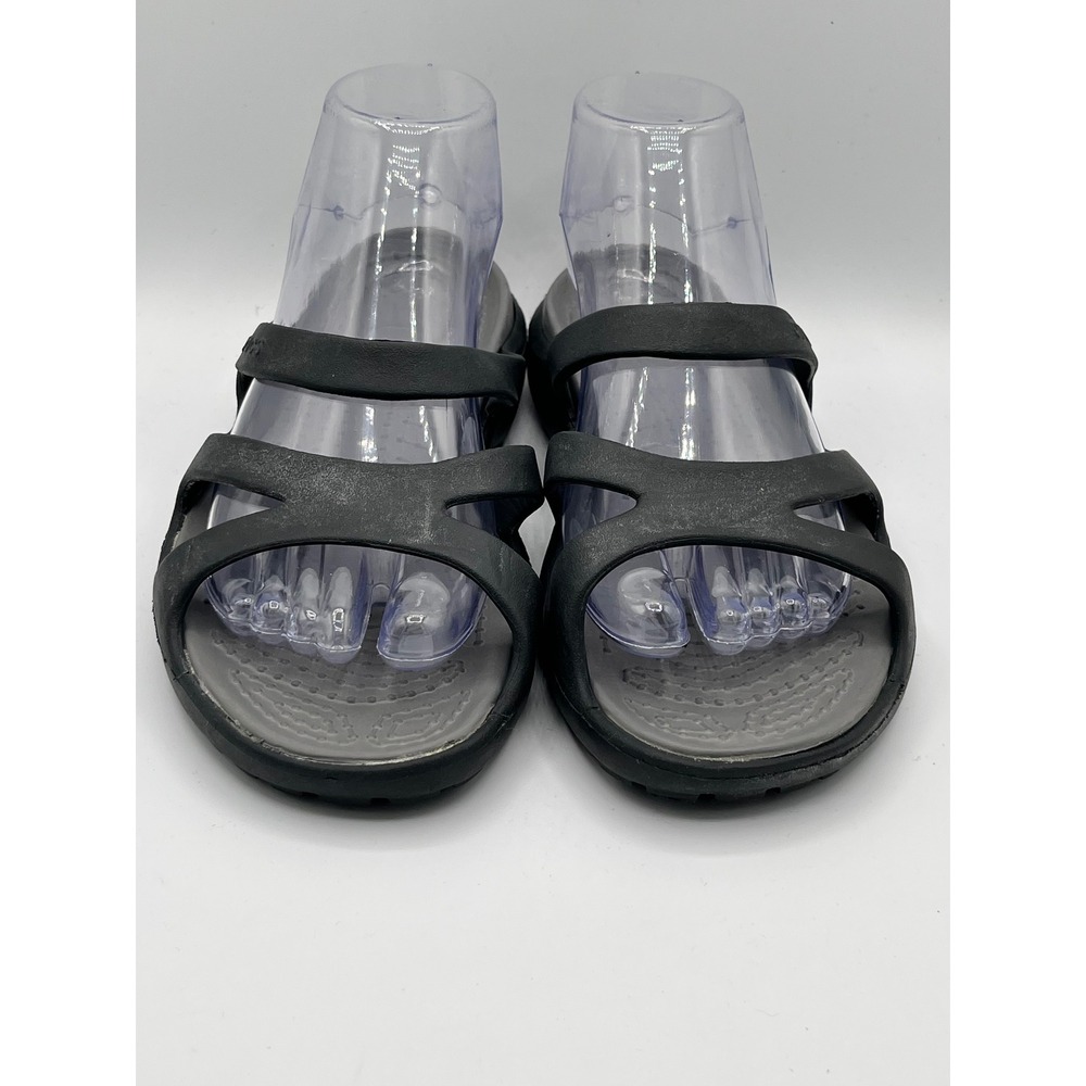 Crocs Meleen Twist Sandals Women Sz 8 Black Graphite Strappy Slide Comfort Shoes